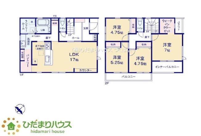 【間取り】 | 石岡市鹿の子2期　新築戸建 | 収納豊富で荷物が多くても安心。