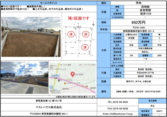 高崎市東中里町（全4区画）の区画図