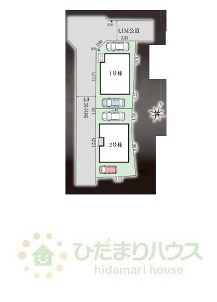 野田市山崎9期　新築戸建　1号棟の区画図|北西側4.1ｍ公道・南西側4.00ｍ公道