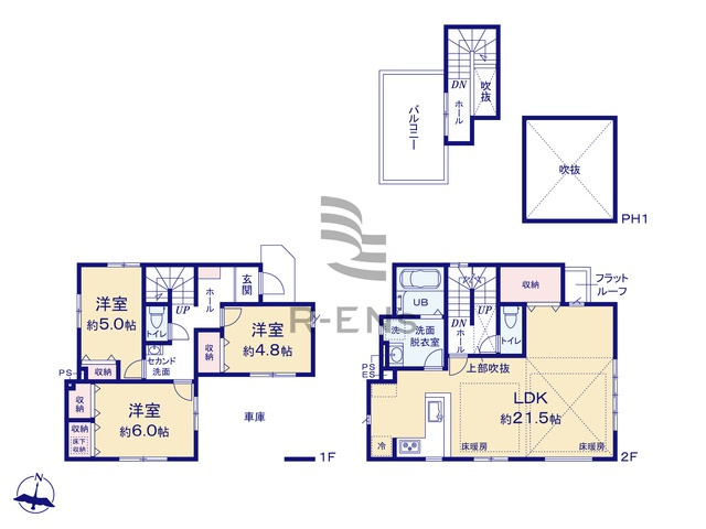 【間取り】 | 練馬区東大泉６丁目　新築戸建て　１号棟 | 約21帖のLDKでご家族で癒しの時間を過ごしませんか？