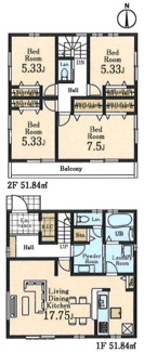 【間取り】 | 【仲介手数料無料！！】日野市三沢　新築戸建て（全9棟）1号棟　5480万円 | 1号棟間取図