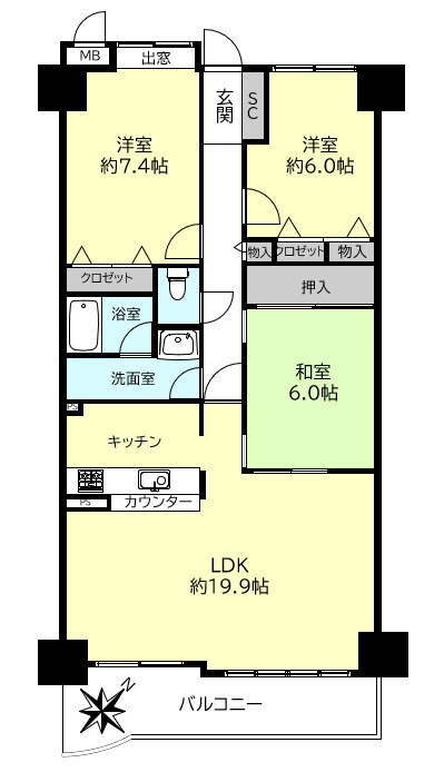 ディオフェルティ学園都市ドルミハイツ垂水ⅢC棟の間取り