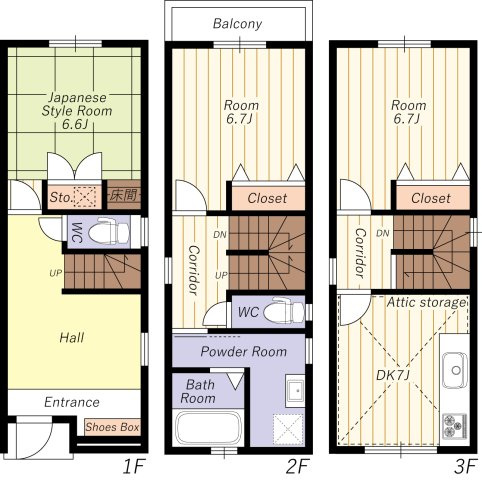 【間取り】 | 塚本４丁目中古戸建 | 令和５年８月建築・幅員６ｍ公道接道・全居室６帖以上・屋根裏収納有・車駐車可
