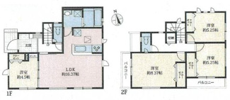 【間取り】 | 海老名市本郷  2号棟 | 二面バルコニー（南・西）　Ｗロックカードキー　浴室乾燥機+窓　全居室収納　LDK16.3帖+洋室4.5帖