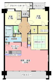 【間取り】 | ポレスターブロードシティ若松町13階・カド部屋