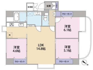 【間取り】 | ダイアパレス舟入通り | 3LDK　三方角部屋　
