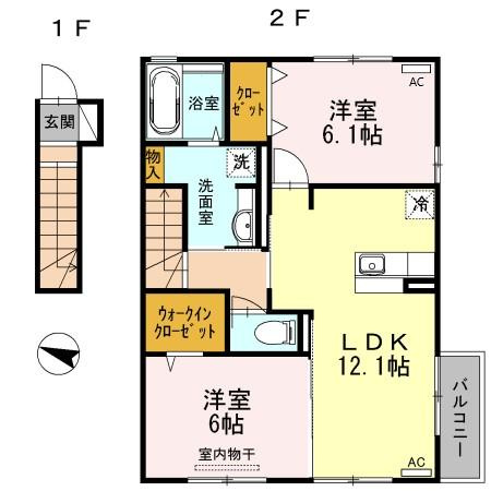 北九州市八幡西区真名子２丁目のアパートの間取り