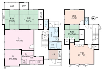 全室南向きの明るい住まい。Ｌ・Ｄ・Ｋはゆとりの２２．５帖。５ＬＤＫのゆとりある間取です。