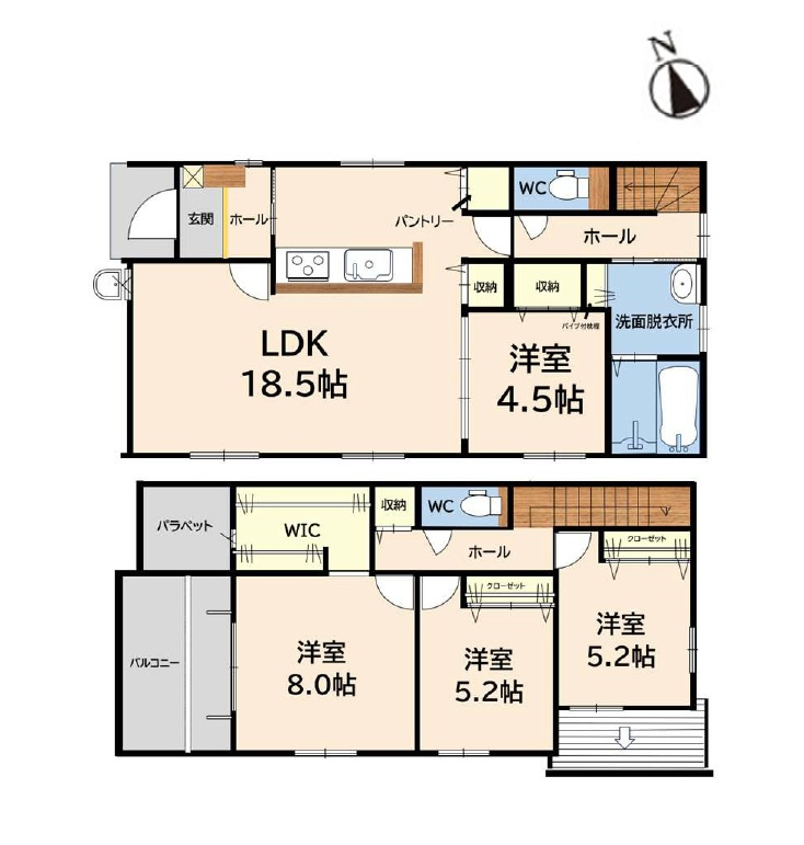 春日市須玖南7丁目第1-3棟（2号棟）の間取り|全居室収納付きで便利です。