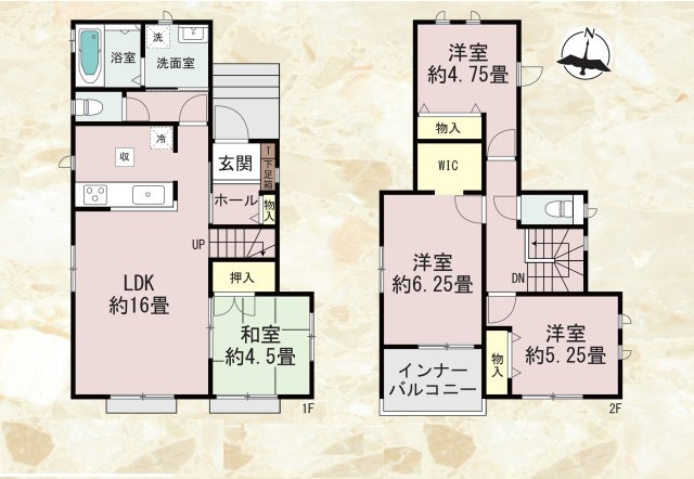 福岡市西区今宿東3丁目第1-3棟（A号棟）の間取り|全居室収納付きで便利です。
