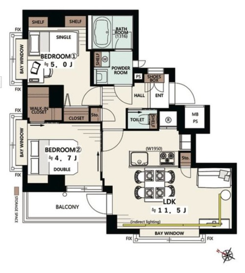 【間取り】 | ★仲介手数料無料★セザール目黒三田（山手線の内側　新規リノベーション物件）