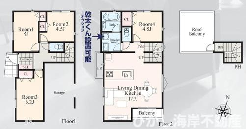 茅ヶ崎市柳島海岸　新築戸建　全６棟の間取り|ルーフバルコニー付　4LDK