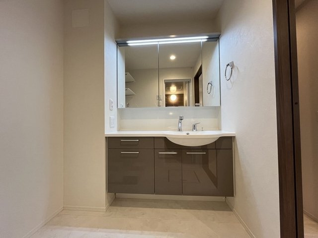 セッティエーム高崎Ｂの洗面所|三面鏡付きカウンター洗面