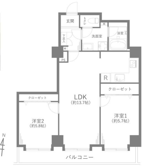 【間取り】 | グランドメゾン駒沢 | 販売価格：６，１９０万円　間取り：２ＬＤＫ