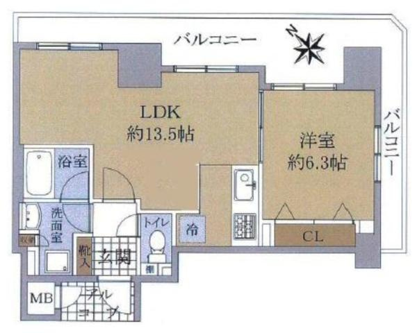 【間取り】 | エステムコート堺東シティライフ | 専有面積:43.13平米　バルコニー面積:17.07平米　間取り:1LDK！