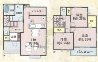 パントリー付　駐車２台　魚住町西岡 C号地 新築戸建の間取り