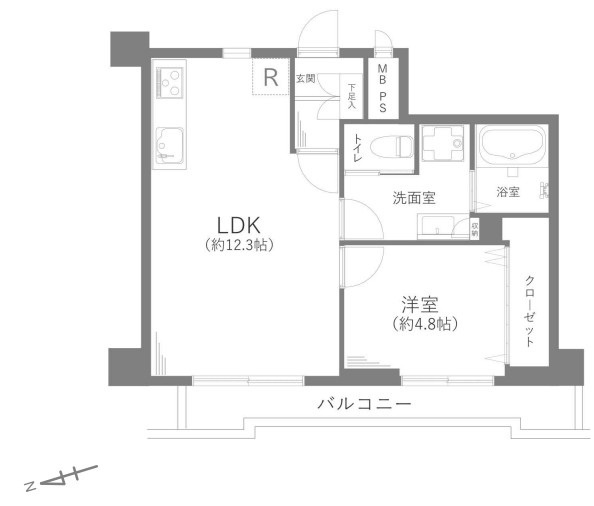 【間取り】 | エクセル北池 | 北西向きのお部屋となっています。１LDKタイプですが、お部屋が全てバルコニーに面しています！