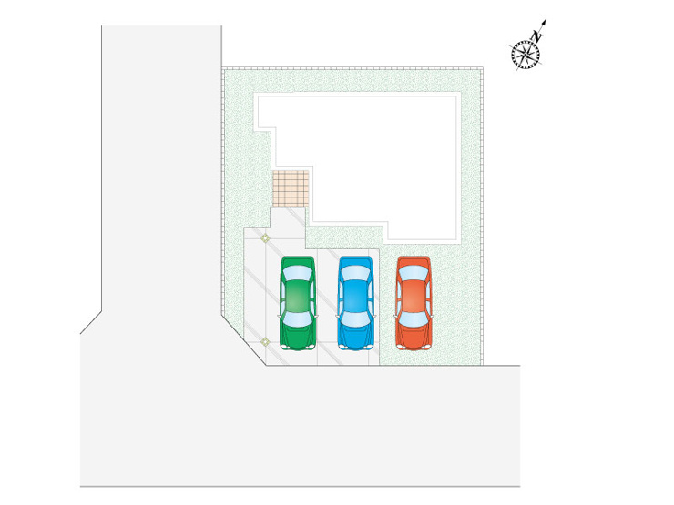 行田市棚田町３丁目７区画　５号棟　配置図　南側道路接道　車３台駐車可能