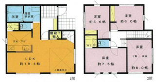 【間取り】 | 海老名市大谷南3丁目 Ｂ棟 | 4LDK　都市ガス　シャッター2箇所付　食洗器・浄水器一体型水栓　浴室乾燥機　LDK18.4帖