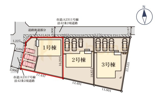 石岡市府中第1　新築戸建て　1号棟の区画図|大きなお買い物だからこそ、メリット・デメリットを伝えさせて頂きます。
R-homeにお任せください♪