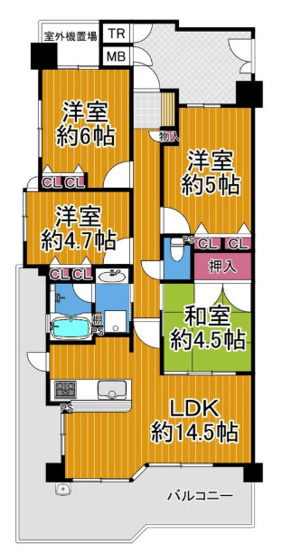 【間取り】 | ユニ・アルス平野プレジオ | 南西角住戸4LDK！室内、水廻り設備新調を含む全面リフォーム後のお引渡し☆（2026年1月末完了予定）食洗機・バス追炊機能・浴室乾燥機完備☆引き廻しの2面バルコニー☆玄関ポーチ付☆キッチンに勝手口付☆
