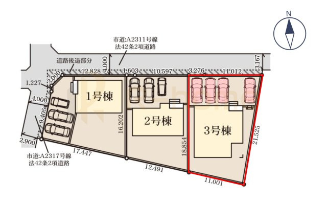 石岡市府中第1　新築戸建て　3号棟の区画図|大きなお買い物だからこそ、メリット・デメリットを伝えさせて頂きます。
R-homeにお任せください♪