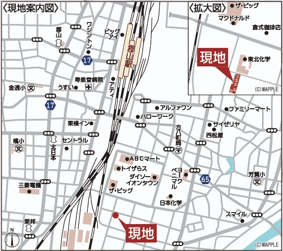 新築戸建・新築建売　郡山市昭和第9　芳賀小・第四中の地図|現地案内図