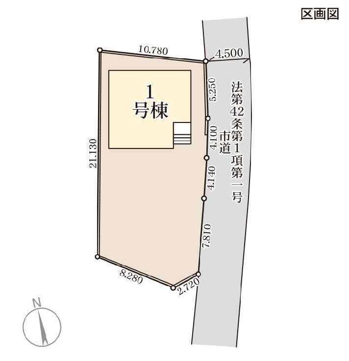 新築　前橋市上増田町第3　Livele Garden.S　1号棟の区画図|1号棟　区画図　東側接道幅員約4.5ｍ
