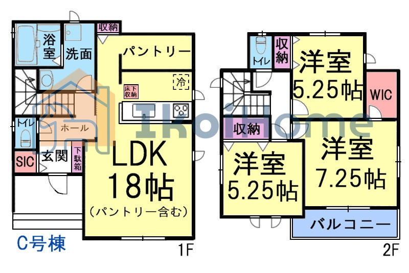 明石市魚住町西岡　C号棟の間取り|【ホームページに現地動画掲載中】●年中無休：当日予約可●パントリーやウォークインクローゼットあり！