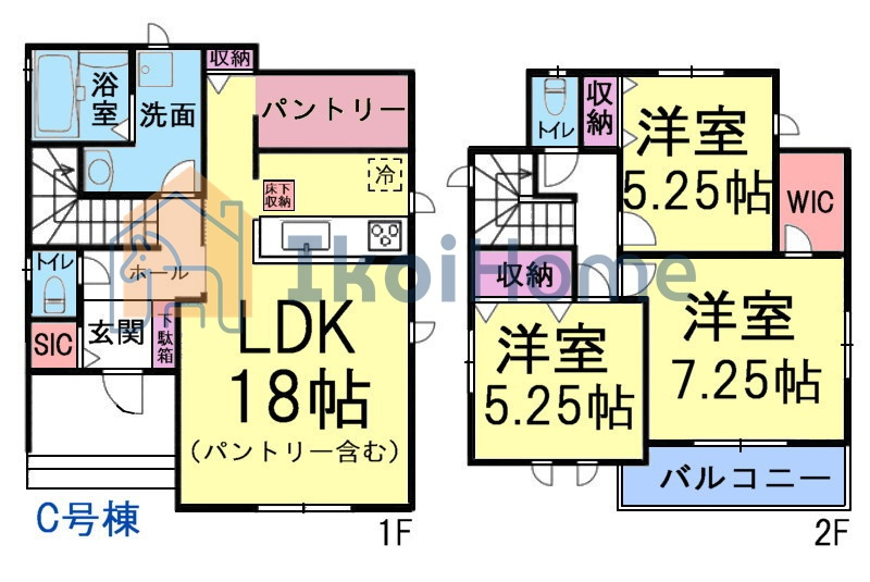 明石市魚住町西岡　C号棟の間取り|【ホームページに現地動画掲載中】●年中無休：当日予約可●パントリーやウォークインクローゼットあり！
