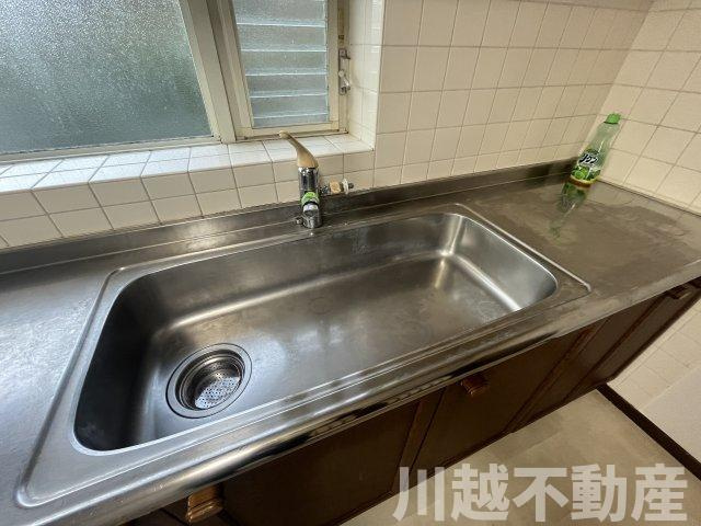 プライベートガーデンとテラスのある家のキッチン|大きめなシンクなので、水はねの心配がありません