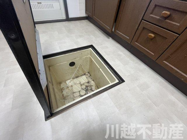 プライベートガーデンとテラスのある家のキッチン|キッチンには床下収納庫があります