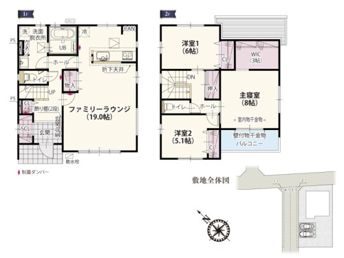 【間取り】 | 19帖のLDKは料理中でもお部屋を見渡せるので、家族の顔を見ながらコミュニケーションをとれます♪4枚ガラスのワイドサッシはお庭に出入りしやすく風通しも良い空間に！