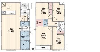 茅ヶ崎市今宿　新築戸建　全4棟　の間取り|全居室2面採光　４LDKです。