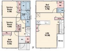 茅ヶ崎市今宿　新築戸建　全4棟　の間取り|南向き　２LDK＋２Sです。
