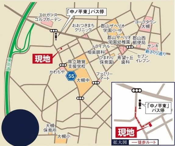 中古戸建　郡山市大槻町西ノ宮西　大槻小・大槻中の地図
