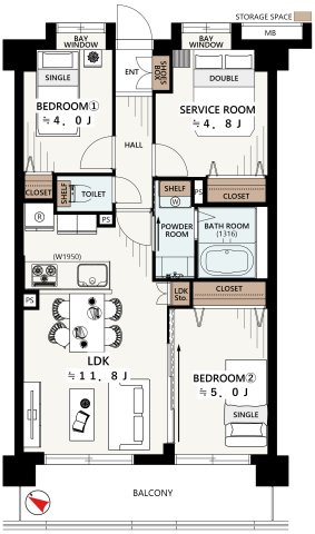 セザール第六赤塚公園の間取り|2LDK+S