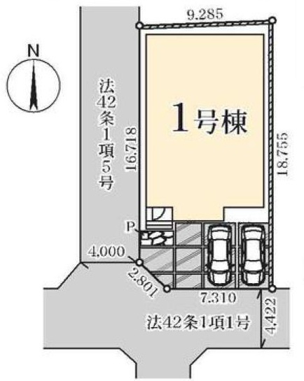三郷市東町　新築平屋戸建　全1棟の区画図|開放的な角地！カースペース並列2台可能