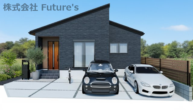 三郷市東町　新築平屋戸建　全1棟の外観パース|完成予想図にCGによる画像処理を行っています。実際とは多少異なる場合がございます。