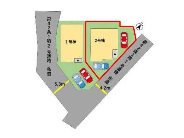 大字鴛野1期2号棟の区画図|※図面と現況が異なる場合は現況を優先させていただきます。