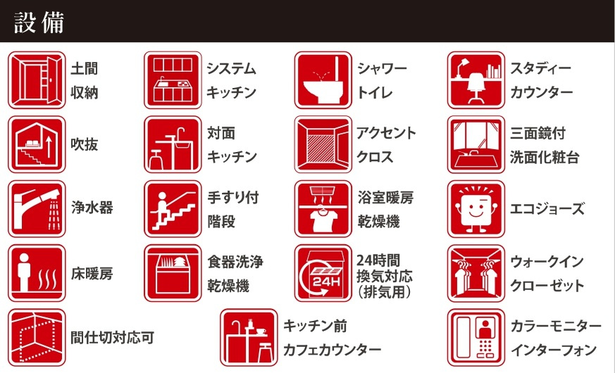 流山市江戸川台西２丁目新築戸建【江戸川台小学校：9分】の構造・工法・仕様|設備一覧