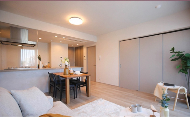 【居間・リビング】 | ★仲介手数料無料★OPENRESIDENCIA MEGUROYAKUMO（角住戸・2面バルコニー）