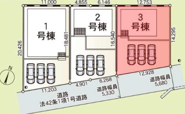 前橋市粕川町新屋第２（３号棟）の区画図|区画図