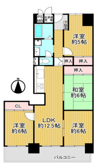 【間取り】 | パストラル昆陽 | ファミリー様におすすめの４LDKの間取りです♪令和７年１２月末室内リフォーム済み！南向きバルコニーで陽当たり良好です！！