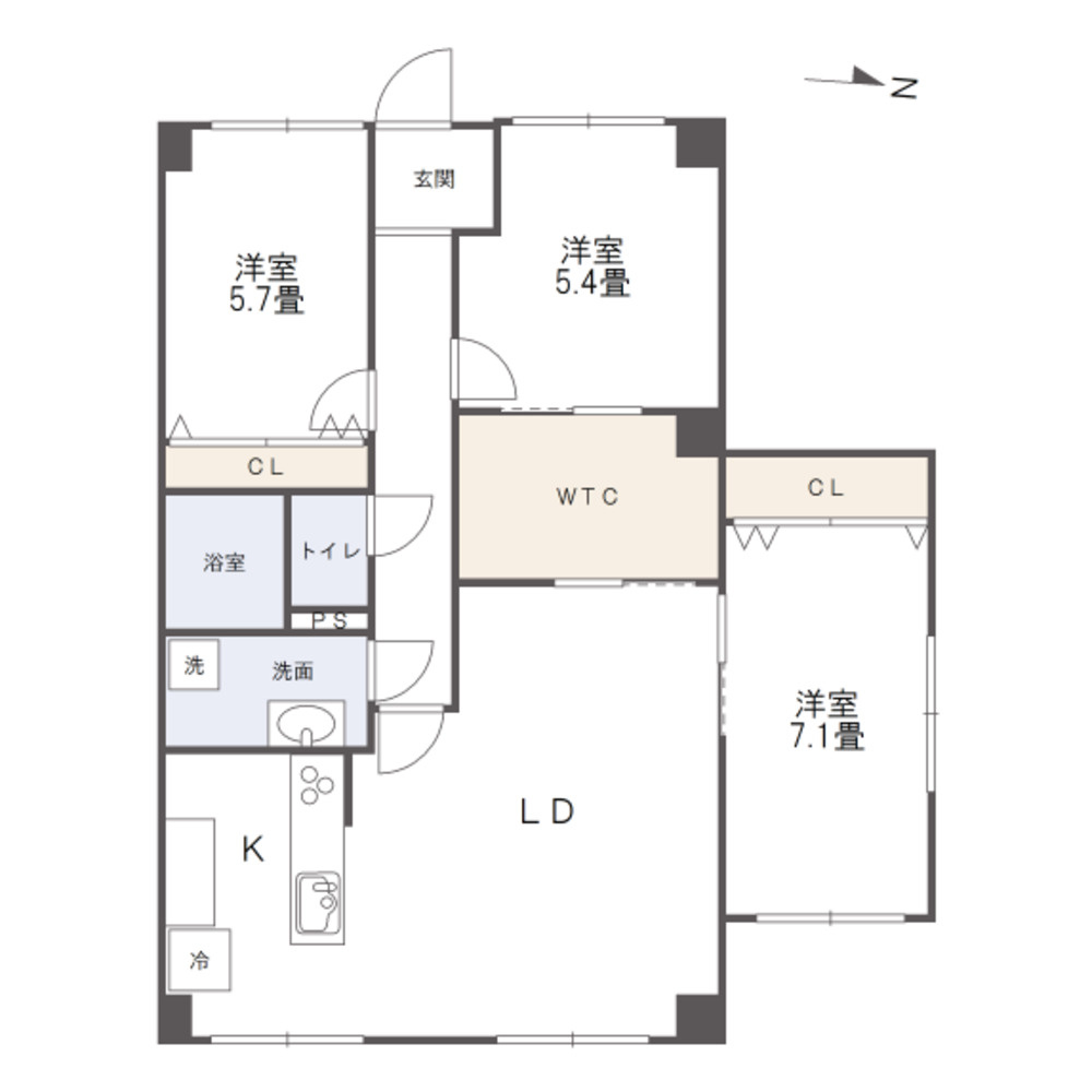 サーパス後楽園の間取り|専有面積：82.37㎡、北東角部屋です。ウォークスルークローゼットを新設し、収納力をアップしました。