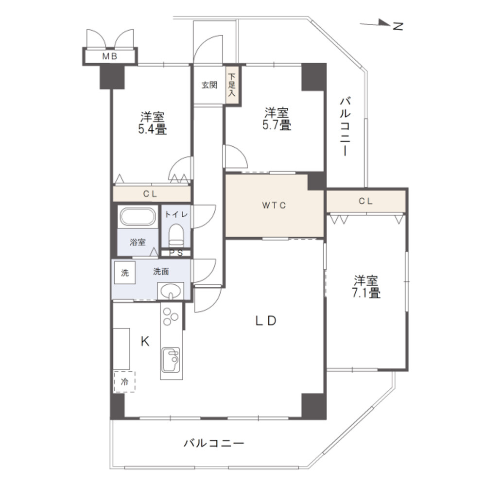 サーパス後楽園の間取り|専有面積：82.37㎡、北東角部屋です。ウォークスルークローゼットを新設し、収納力をアップしました。