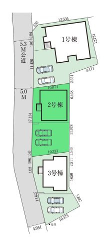 【区画図】 | グラファーレ高崎市上中居町3期ー② | 全棟カースペース並列2台駐車可能！
JR高崎駅まで1.9Km！敷地面積は56坪！