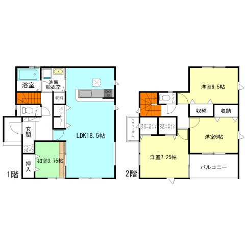 【間取り】 | グラファーレ高崎市上中居町3期ー② | 水回りを最短距離で結んだラクラク家事同線！
シューズインクロークやウォークインクローゼット完備！