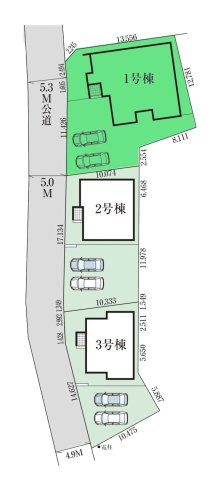 【区画図】 | グラファーレ高崎市上中居町3期ー① | 全棟カースペース並列2台駐車可能！
JR高崎駅まで1.9Km！敷地面積は76坪！