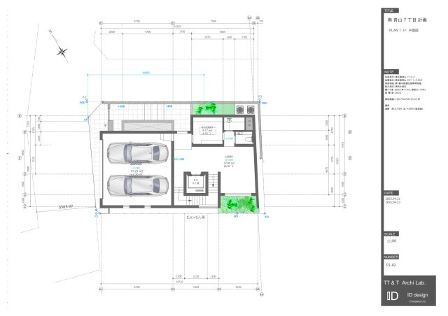 南青山７　土地の参考プラン|☆参考プラン意匠☆1F
駐車場：ロールスロイス　ファントム2台駐車可能